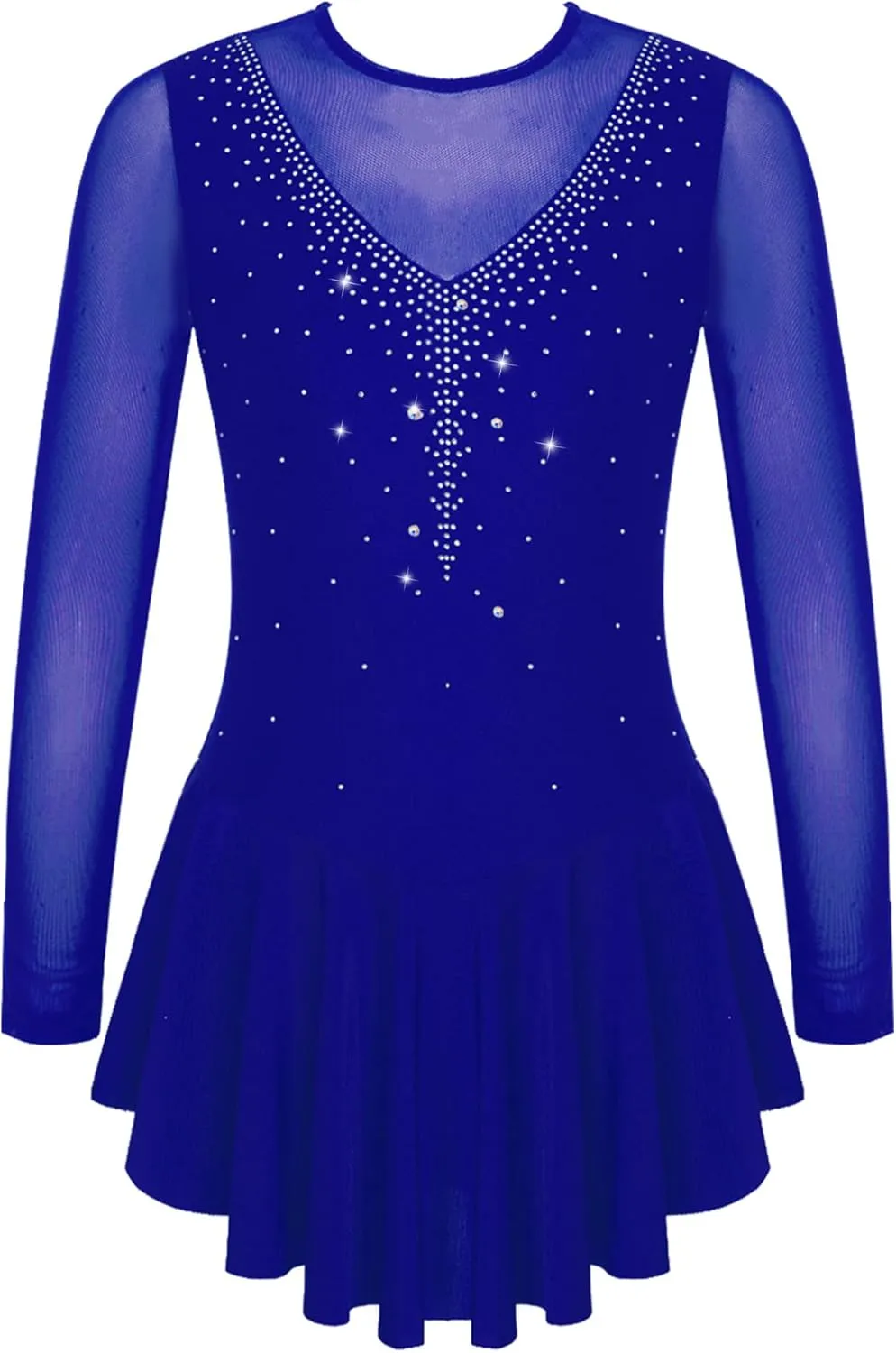 Girls Long Sleeves Sequins Mesh Patchwork Gymnastics Ballet Dance Dress Figure Ice Skating Dress