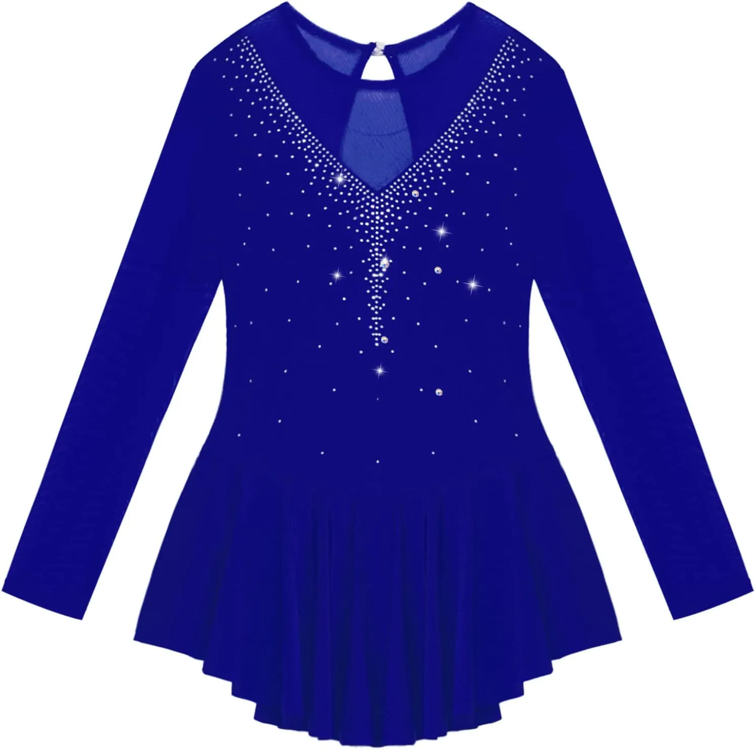 Girls Long Sleeves Sequins Mesh Patchwork Gymnastics Ballet Dance Dress Figure Ice Skating Dress