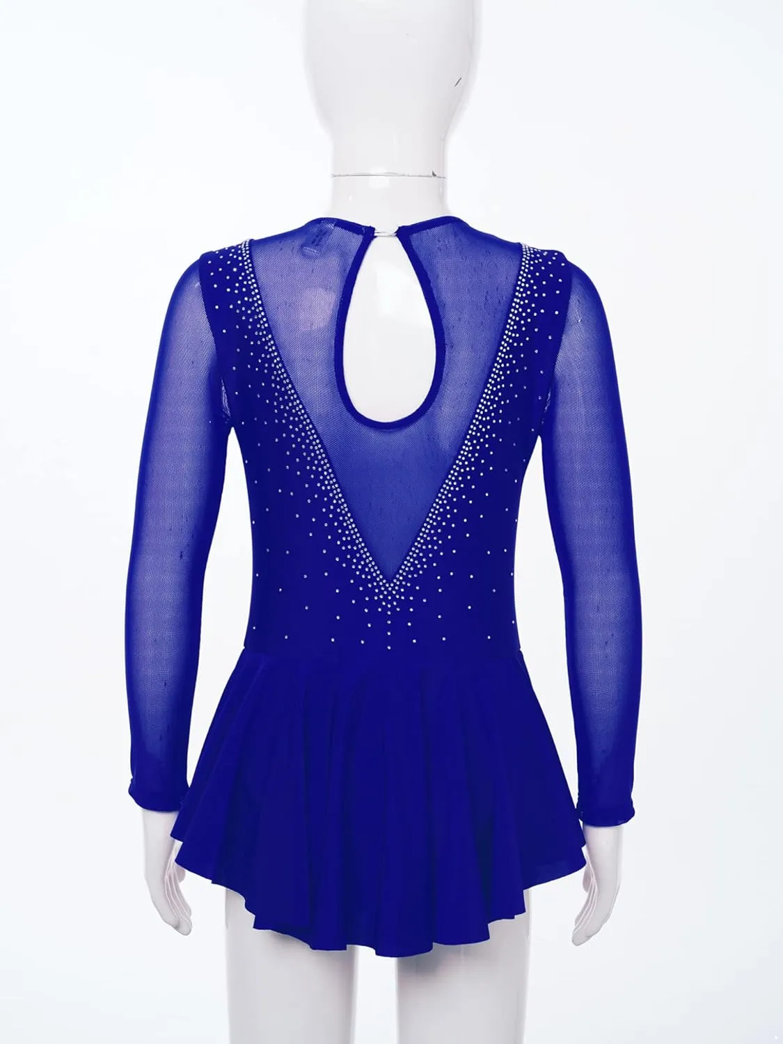 Girls Long Sleeves Sequins Mesh Patchwork Gymnastics Ballet Dance Dress Figure Ice Skating Dress