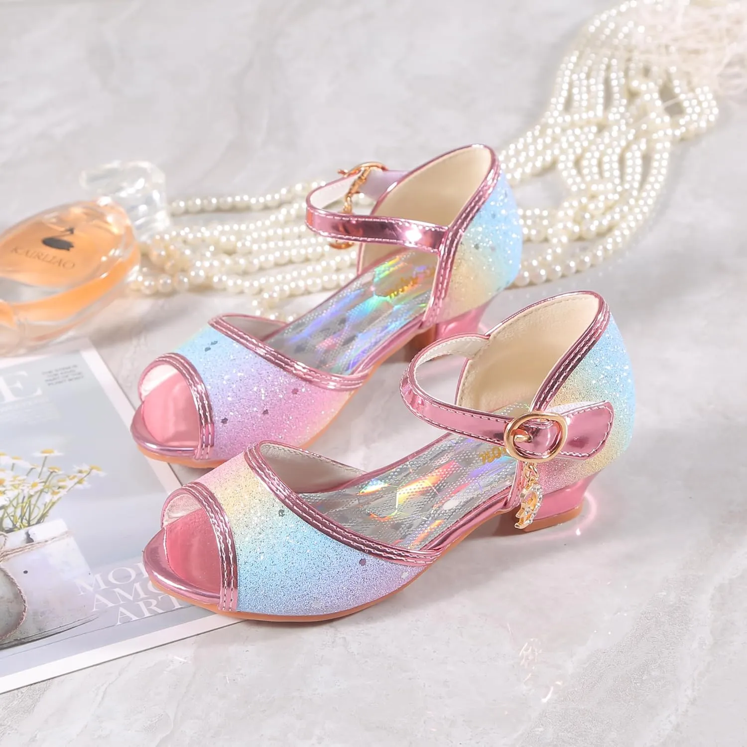 Girls Mary Jane Glitter Wedding Party Dress Shoes Princess Flower Strap Shoes