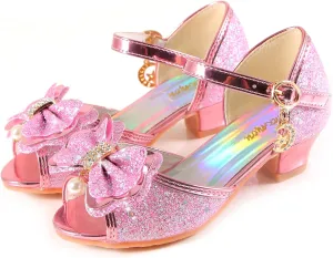 Girls Mary Jane Glitter Wedding Party Dress Shoes Princess Flower Strap Shoes