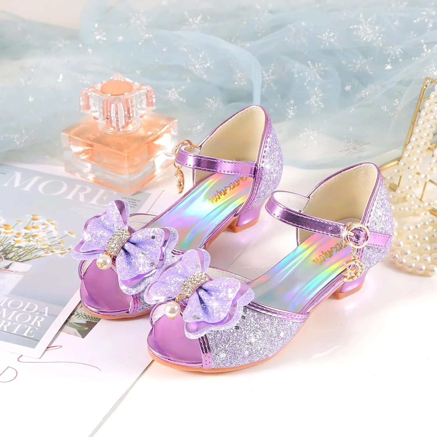 Girls Mary Jane Glitter Wedding Party Dress Shoes Princess Flower Strap Shoes