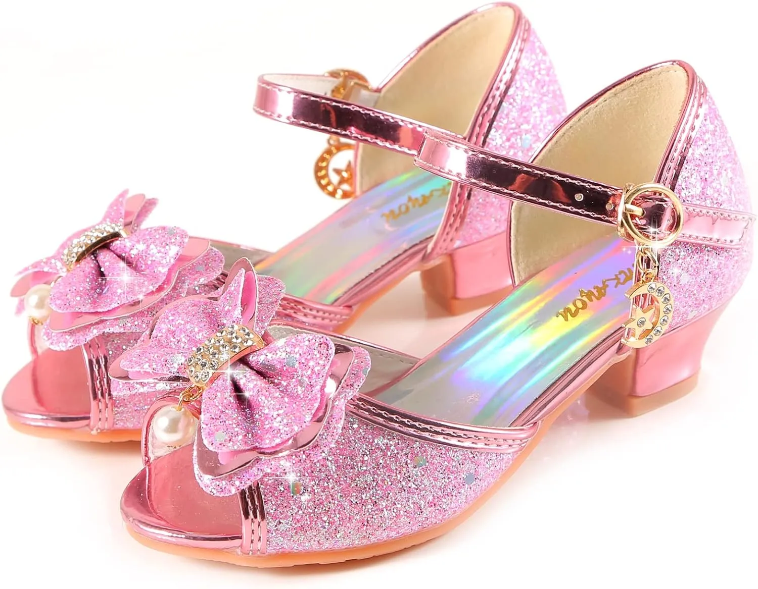 Girls Mary Jane Glitter Wedding Party Dress Shoes Princess Flower Strap Shoes
