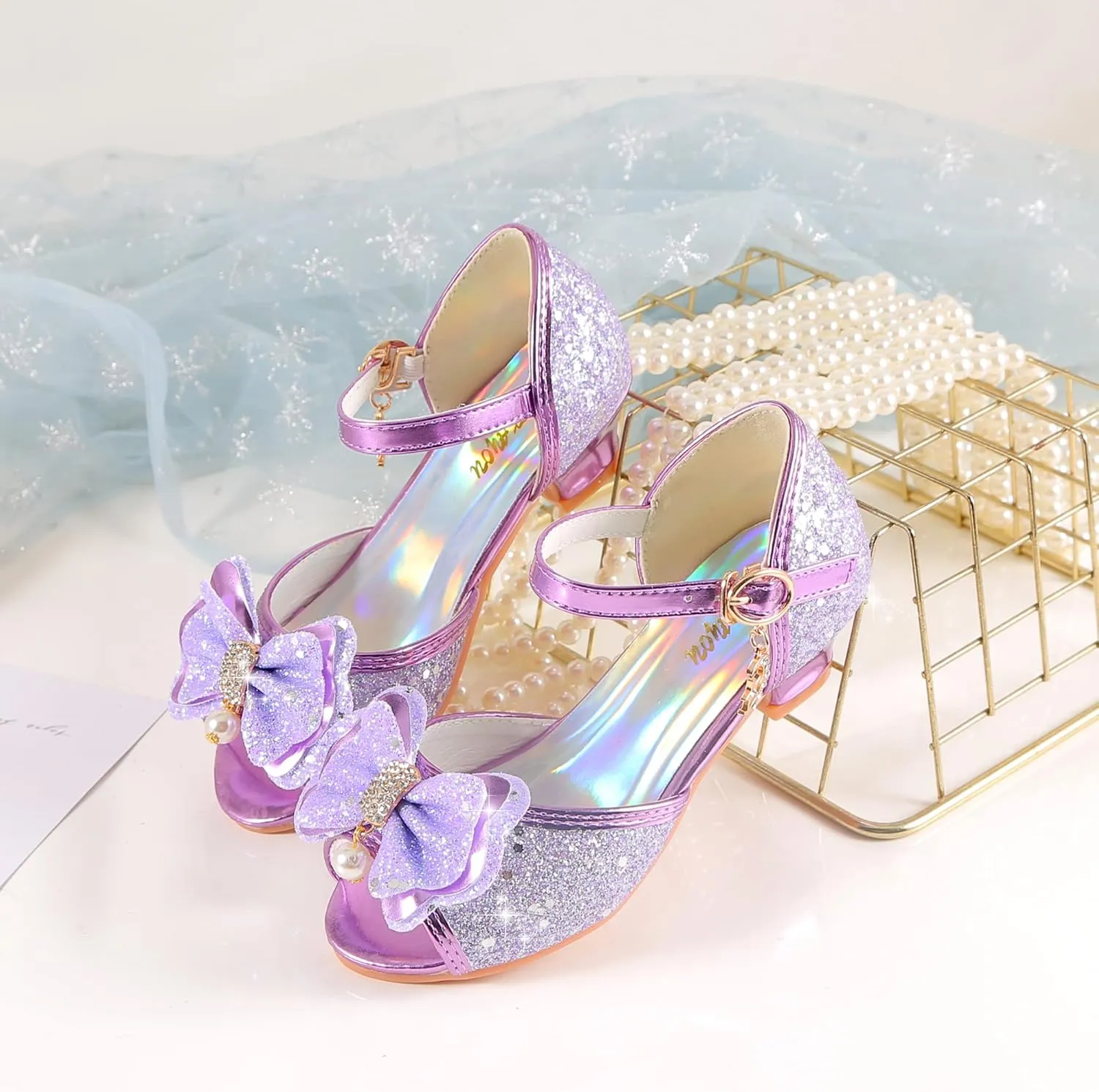 Girls Mary Jane Glitter Wedding Party Dress Shoes Princess Flower Strap Shoes