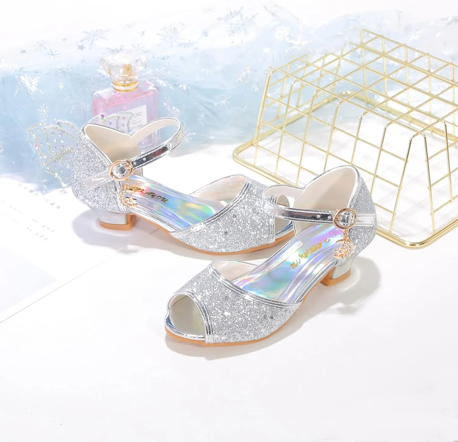 Girls Mary Jane Glitter Wedding Party Dress Shoes Princess Flower Strap Shoes