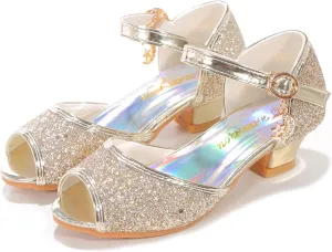 Girls Mary Jane Glitter Wedding Party Dress Shoes Princess Flower Strap Shoes
