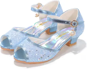 Girls Mary Jane Glitter Wedding Party Dress Shoes Princess Flower Strap Shoes