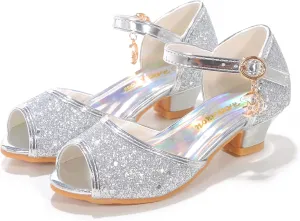Girls Mary Jane Glitter Wedding Party Dress Shoes Princess Flower Strap Shoes