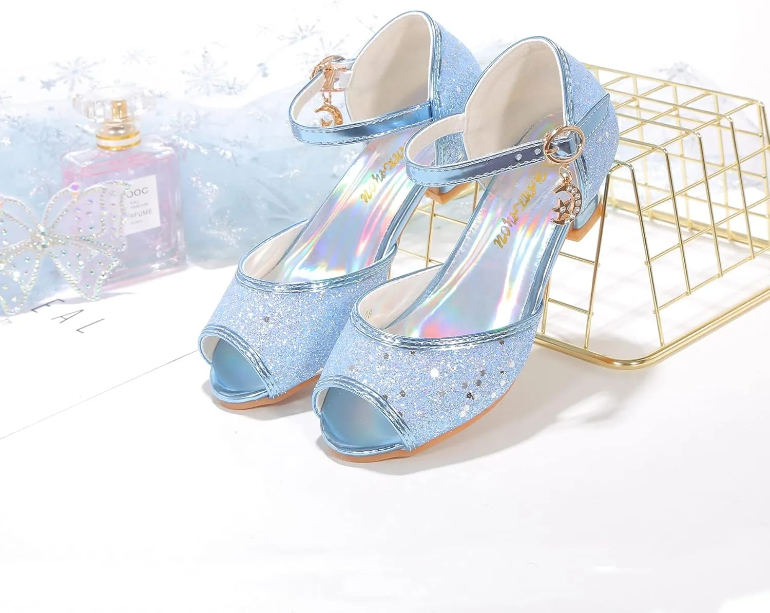 Girls Mary Jane Glitter Wedding Party Dress Shoes Princess Flower Strap Shoes