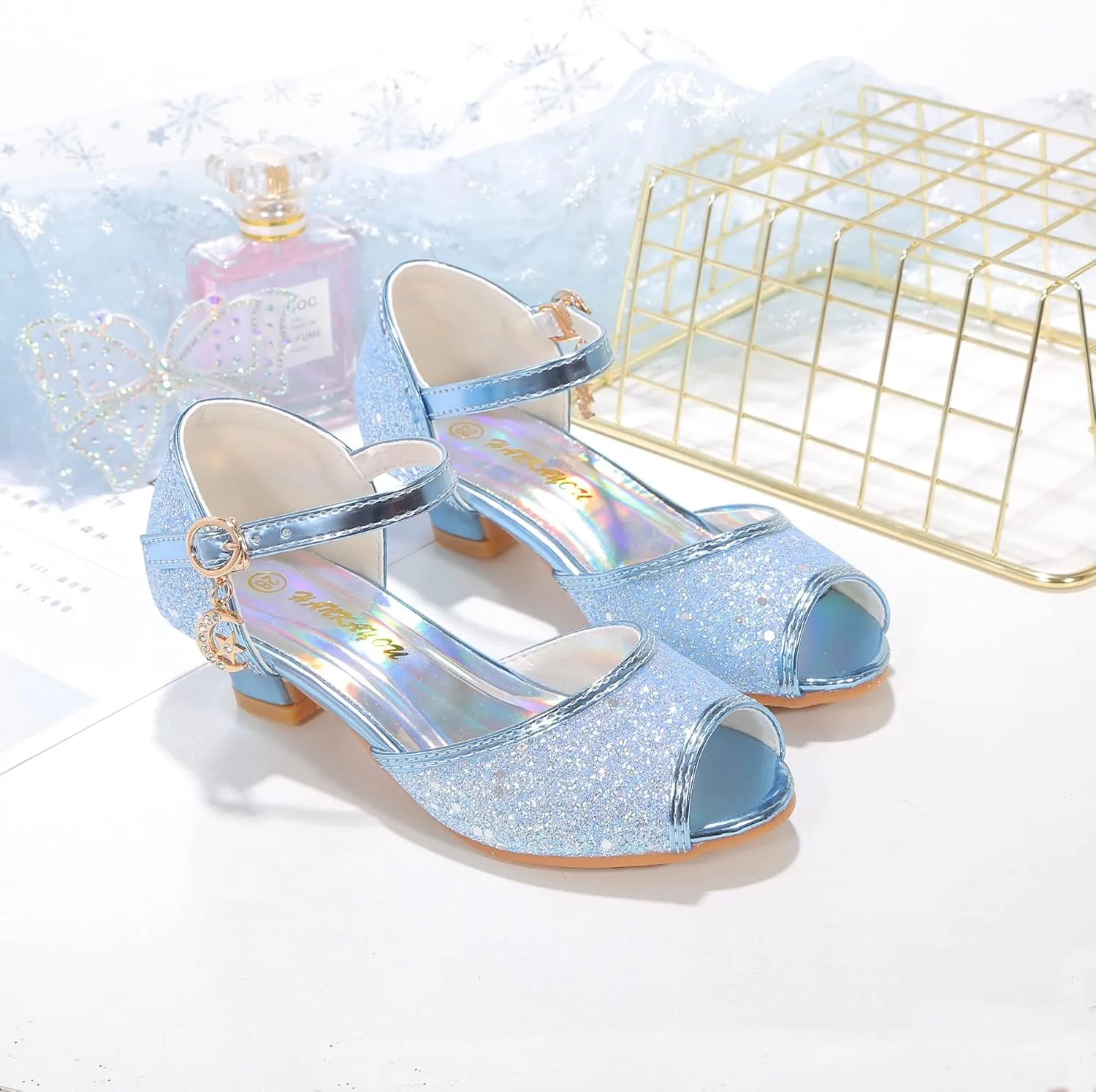Girls Mary Jane Glitter Wedding Party Dress Shoes Princess Flower Strap Shoes