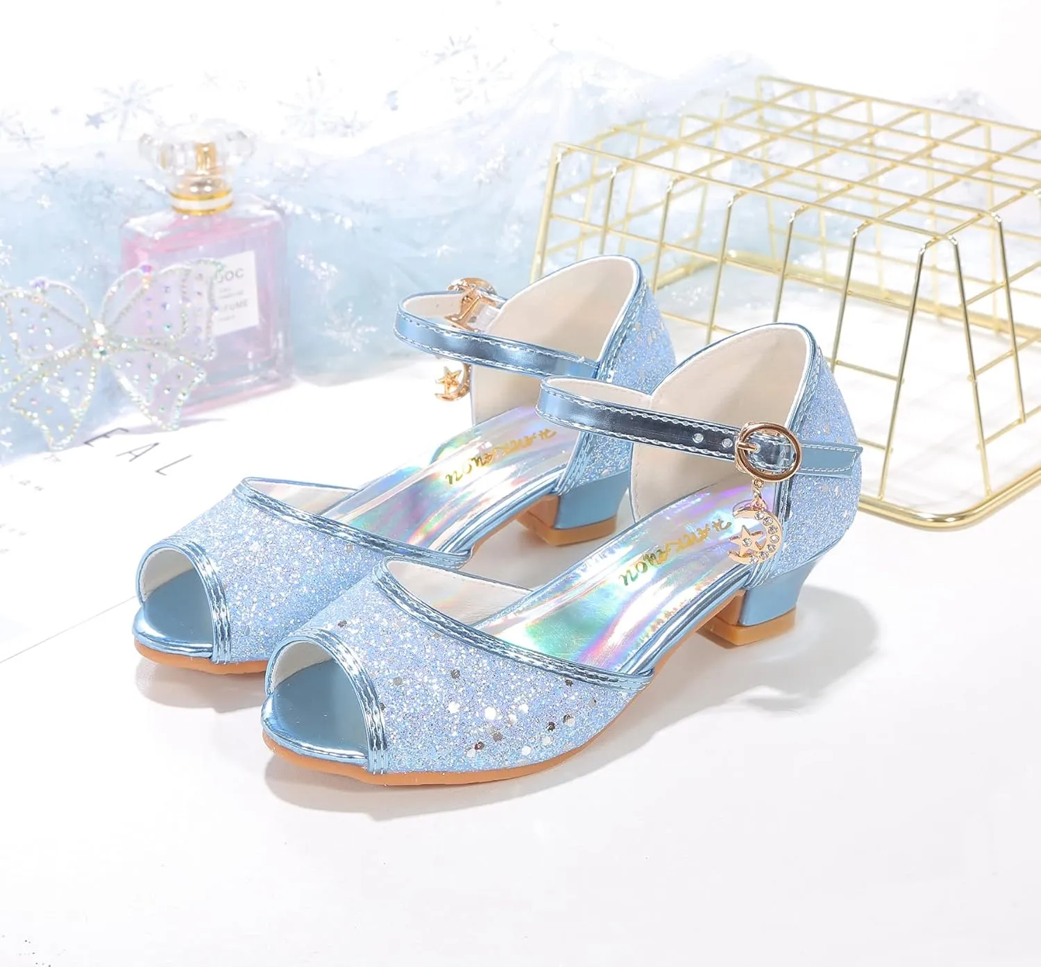 Girls Mary Jane Glitter Wedding Party Dress Shoes Princess Flower Strap Shoes