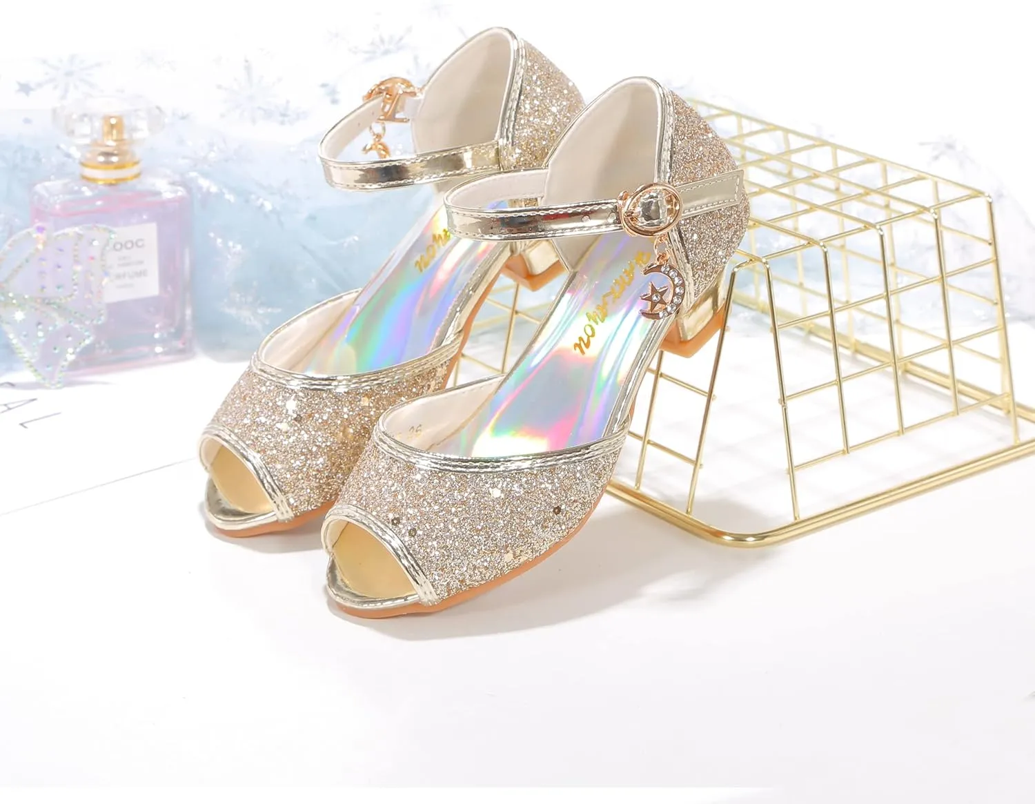 Girls Mary Jane Glitter Wedding Party Dress Shoes Princess Flower Strap Shoes