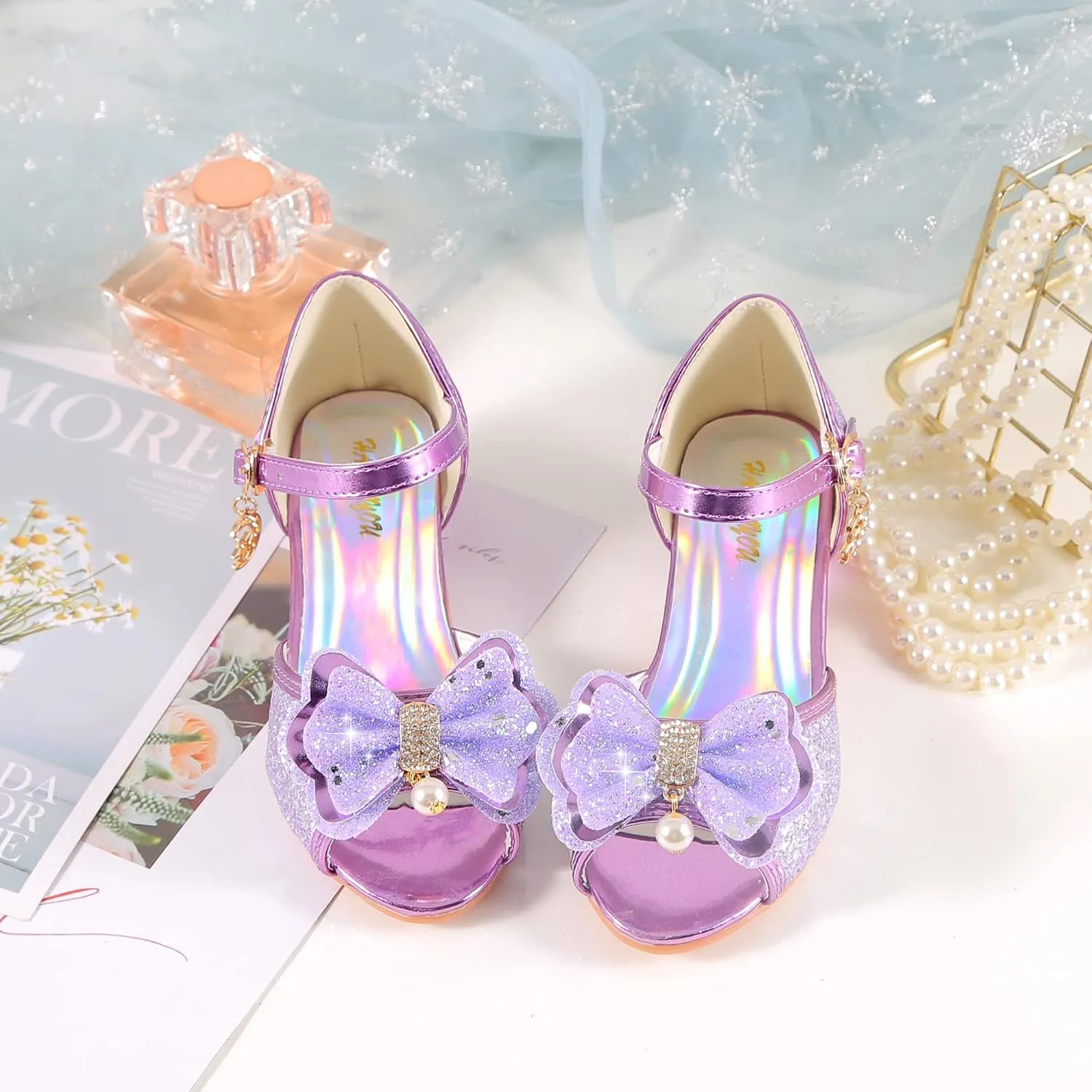 Girls Mary Jane Glitter Wedding Party Dress Shoes Princess Flower Strap Shoes
