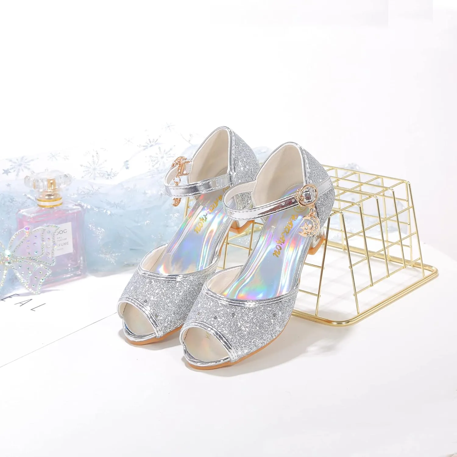 Girls Mary Jane Glitter Wedding Party Dress Shoes Princess Flower Strap Shoes