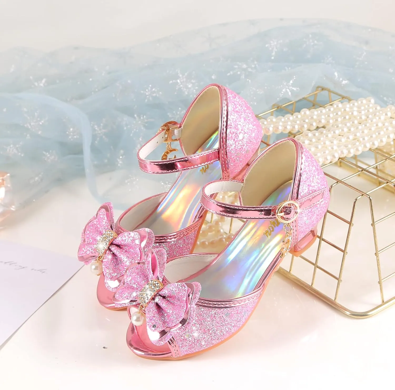 Girls Mary Jane Glitter Wedding Party Dress Shoes Princess Flower Strap Shoes