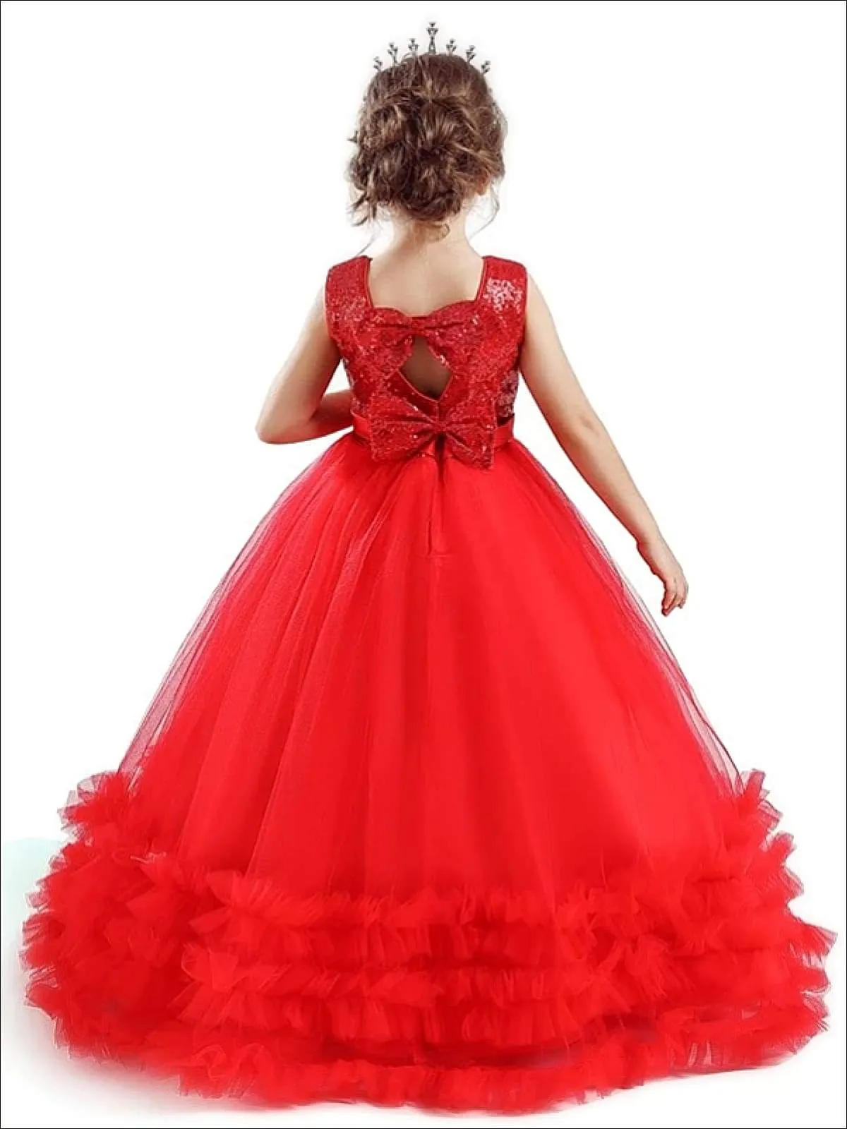 Girls Sequin Embellished Ruffled Tulle Holiday Dress