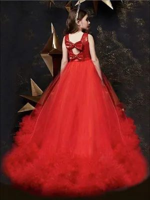 Girls Sequin Embellished Ruffled Tulle Holiday Dress