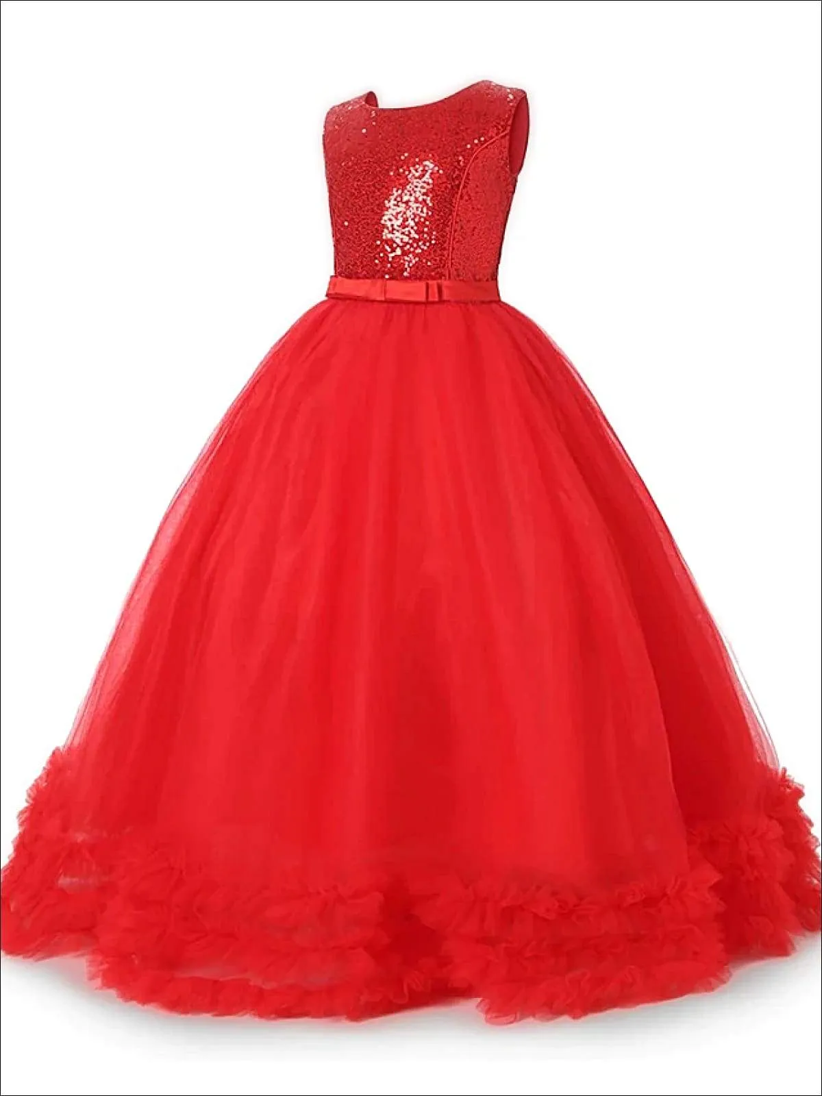 Girls Sequin Embellished Ruffled Tulle Holiday Dress