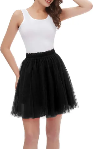 Girstunm Women's Elastic Waist Dancing Dress Princess Mesh Tulle Above Knee Skirts