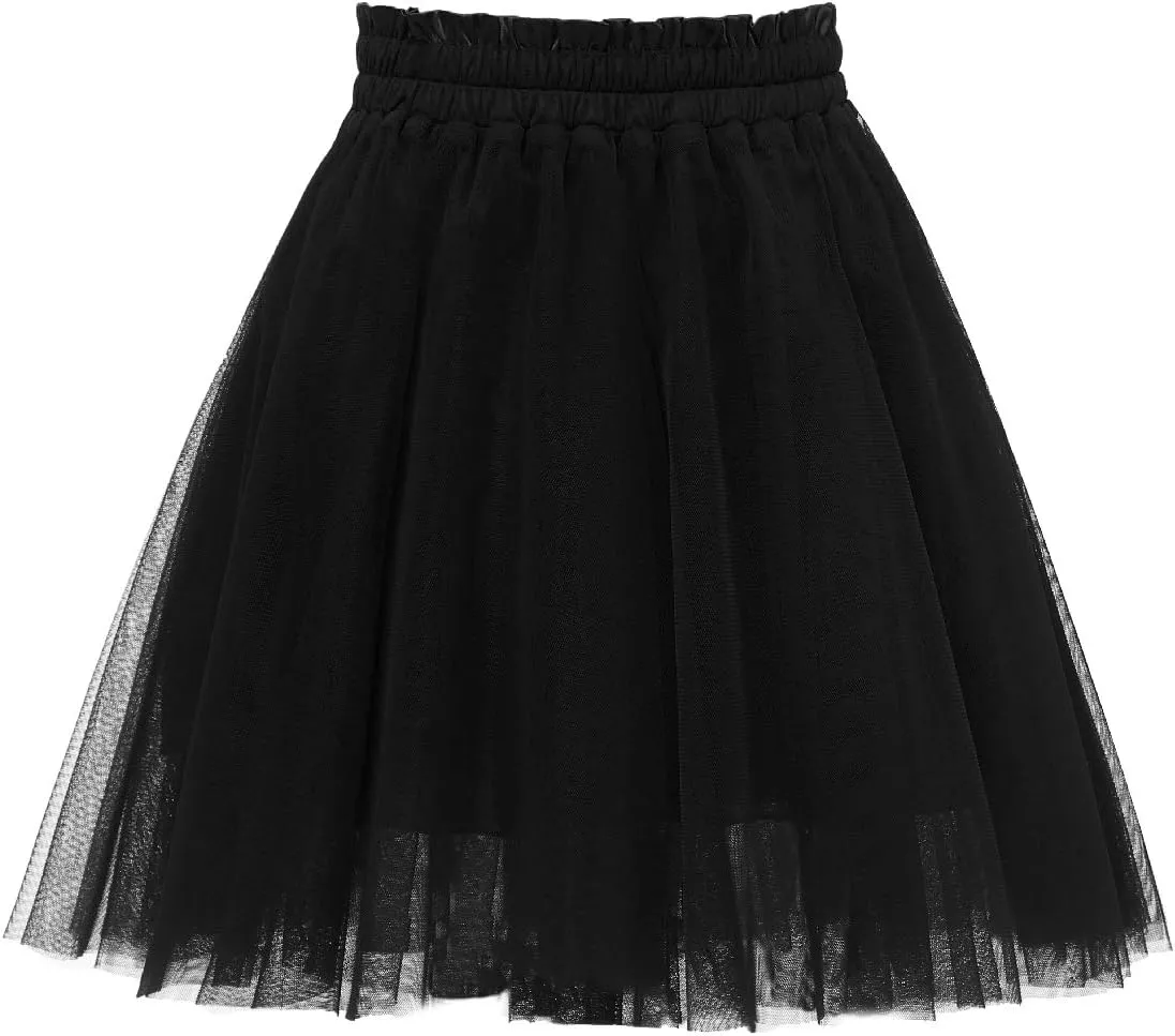 Girstunm Women's Elastic Waist Dancing Dress Princess Mesh Tulle Above Knee Skirts