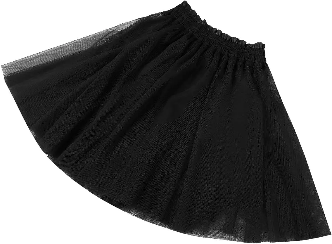 Girstunm Women's Elastic Waist Dancing Dress Princess Mesh Tulle Above Knee Skirts