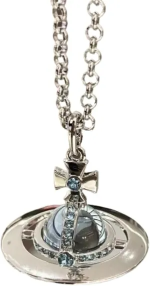 Glacier Blue Star Saturn Necklace for Female - Elegant Three-Dimensional Design - Perfect Accessory for Any Outfit