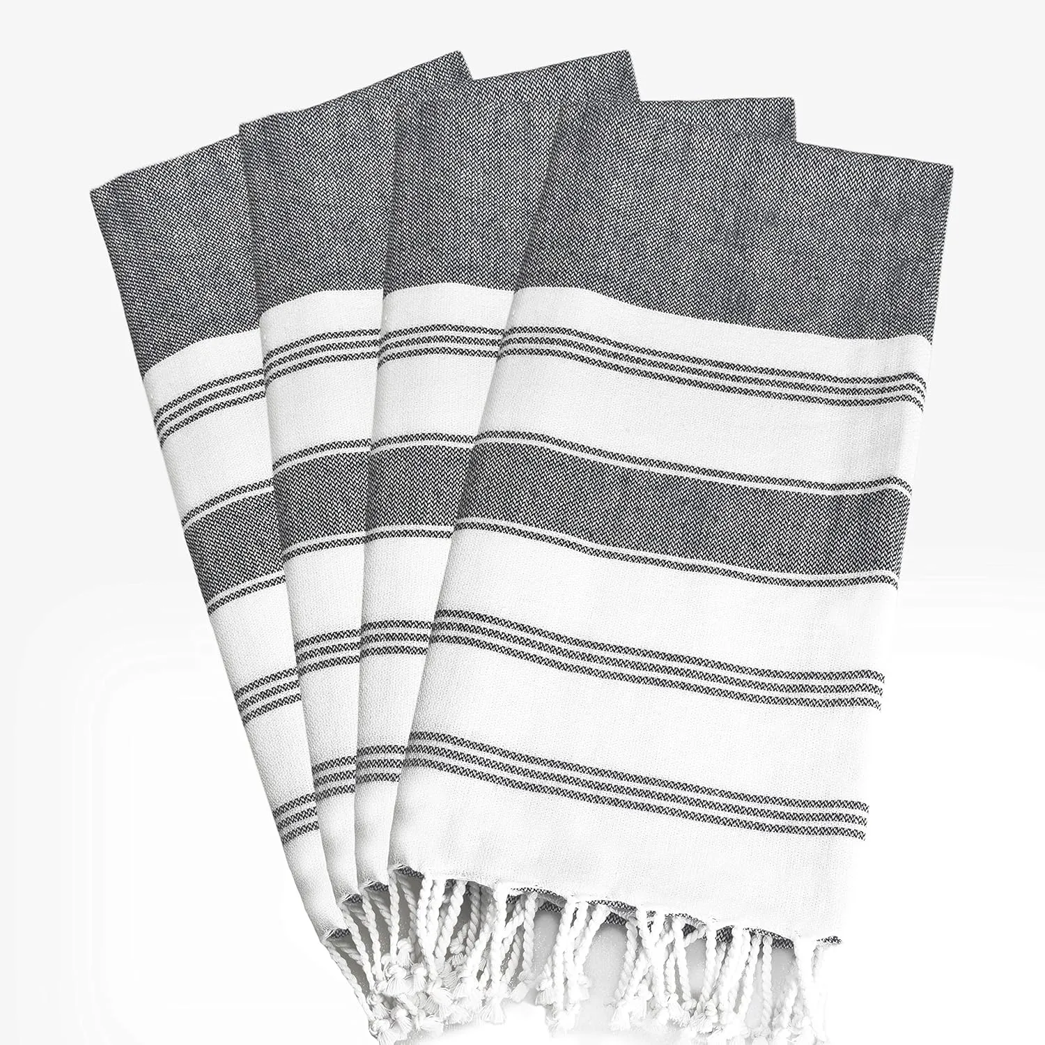 GLAMBURG Peshtemal Turkish Towel Cotton Beach Towels Oversized 36x71 Set of 4, Cotton Beach Towels for Adults, Soft Durable Absorbent Extra Large Bath Sheet Hammam Towel - Black