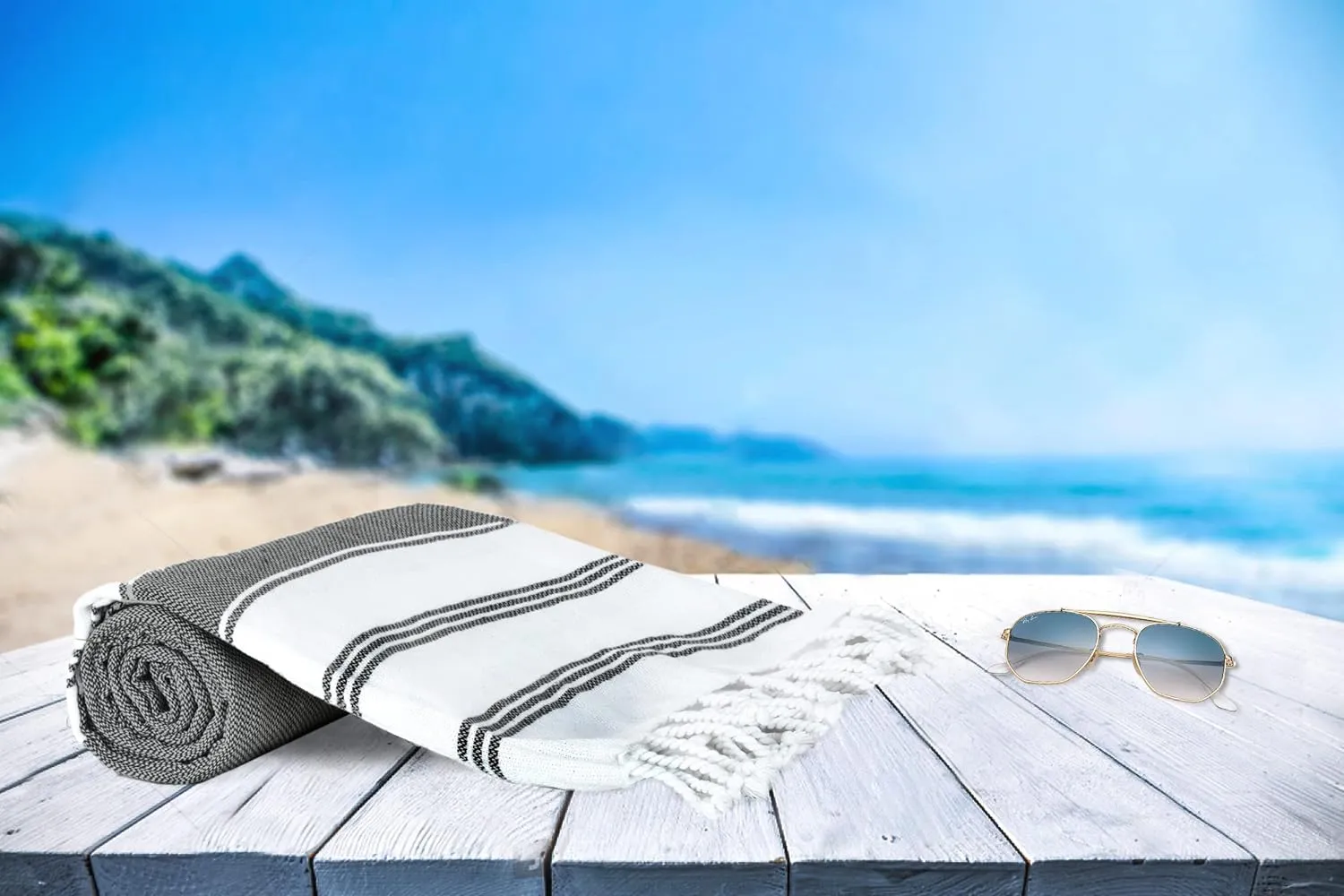 GLAMBURG Peshtemal Turkish Towel Cotton Beach Towels Oversized 36x71 Set of 4, Cotton Beach Towels for Adults, Soft Durable Absorbent Extra Large Bath Sheet Hammam Towel - Black