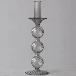 Glass Cambridge Lucille 3 Ball Candlestick Holder (Light Gray)