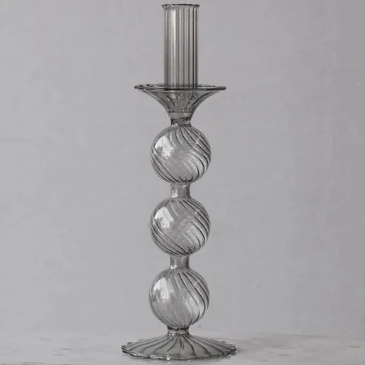 Glass Cambridge Lucille 3 Ball Candlestick Holder (Light Gray)