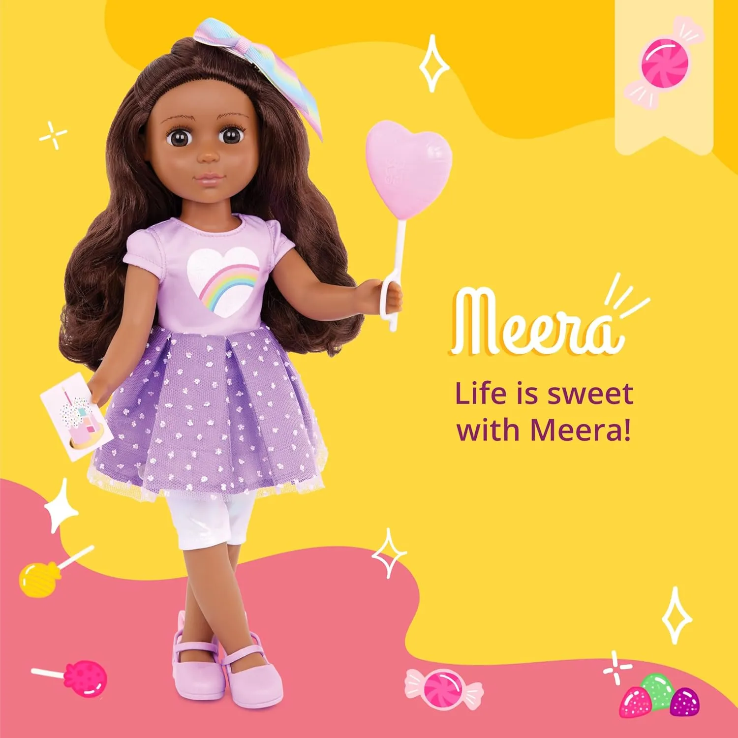 Glitter Girls – 14-inch Posable Doll – Birthday Party Accessories – Balloon, Toy Present & More – Toys for Kids 3 Years  – Meera