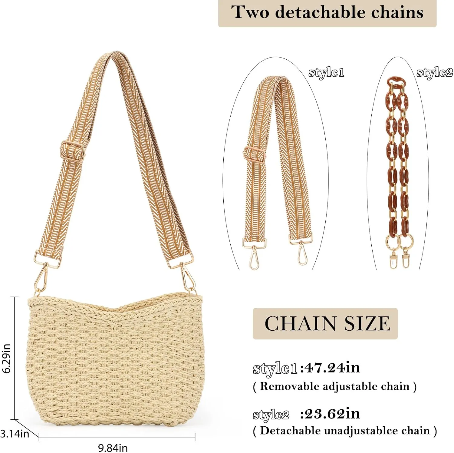 GOKTOW Straw Purse Bag,Woven Handbag,Summer Purse,Raffia Tote CrossBag for Beach Summer Travel