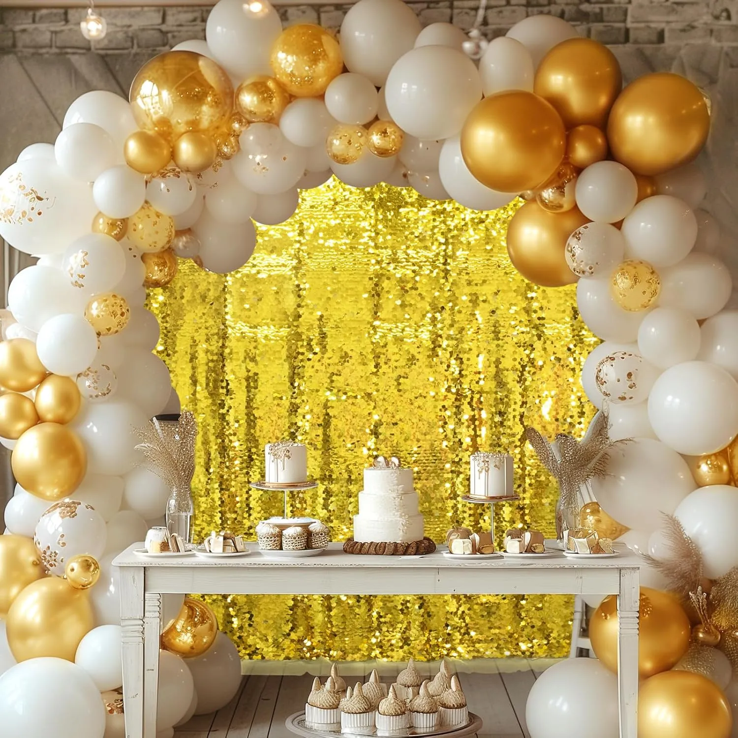 Gold Sequin Backdrop Gold Shimmer Wall Backdrop Glitter Curtain for Wedding Birthday Disco Prom Party Decorations Sparkly Photography Background