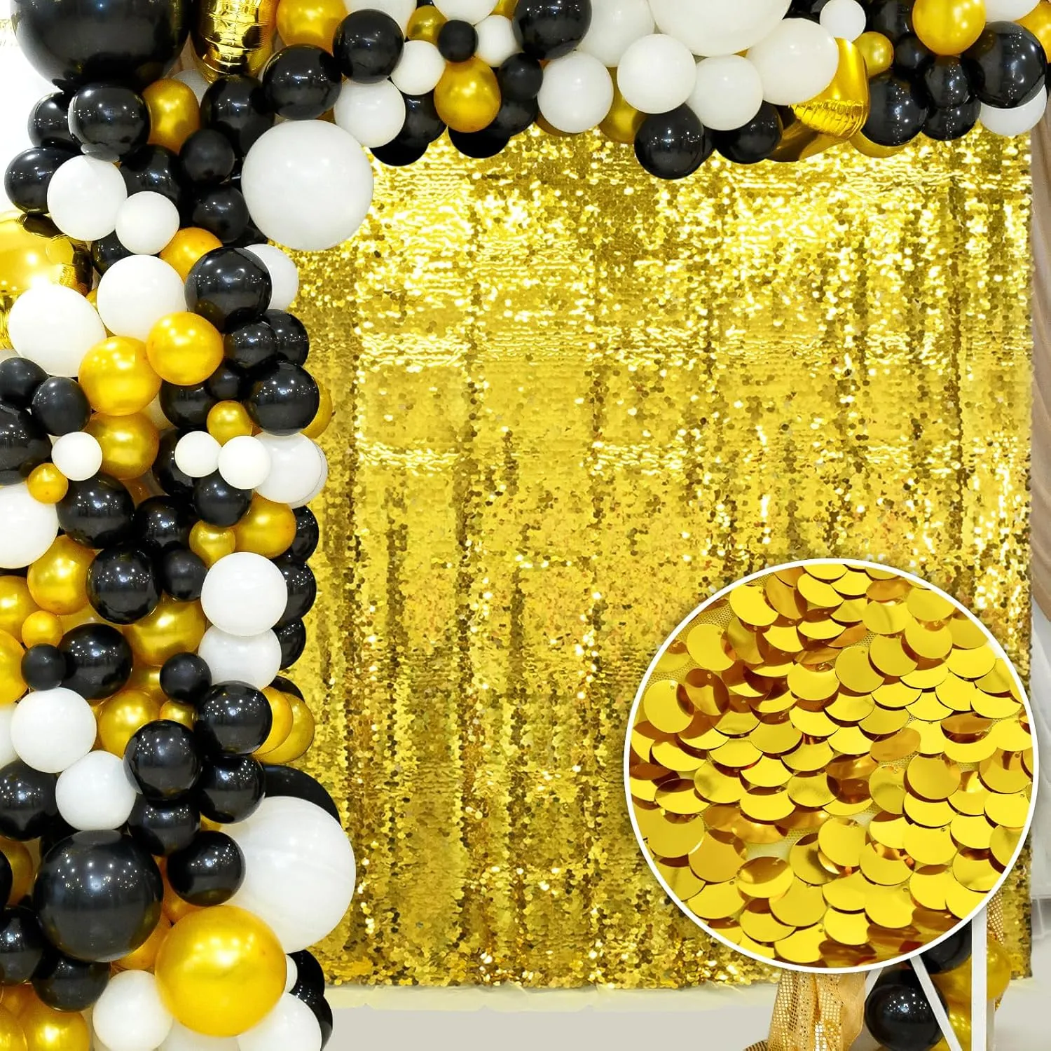 Gold Sequin Backdrop Gold Shimmer Wall Backdrop Glitter Curtain for Wedding Birthday Disco Prom Party Decorations Sparkly Photography Background