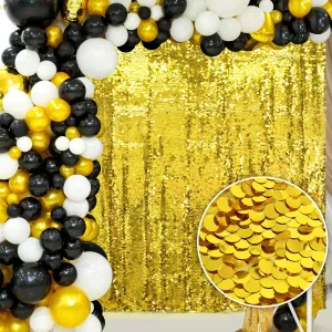 Gold Sequin Backdrop Gold Shimmer Wall Backdrop Glitter Curtain for Wedding Birthday Disco Prom Party Decorations Sparkly Photography Background