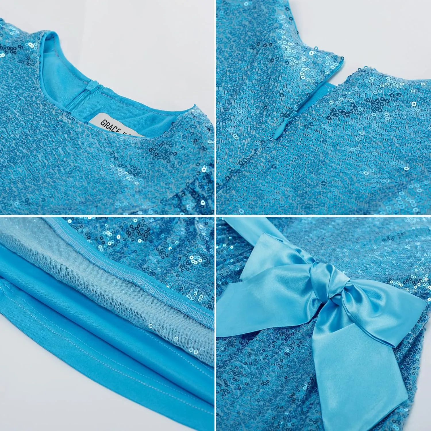 GRACE KARIN Girls Party Dress Sequin Formal Fancy Birthday Dress for Girls Prom Ruffle Midi Dress 5-14Years