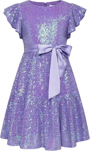 GRACE KARIN Girls Party Dress Sequin Formal Fancy Birthday Dress for Girls Prom Ruffle Midi Dress 5-14Years