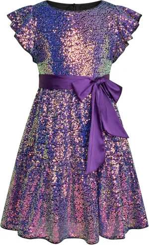 GRACE KARIN Girls Party Dress Sequin Formal Fancy Birthday Dress for Girls Prom Ruffle Midi Dress 5-14Years