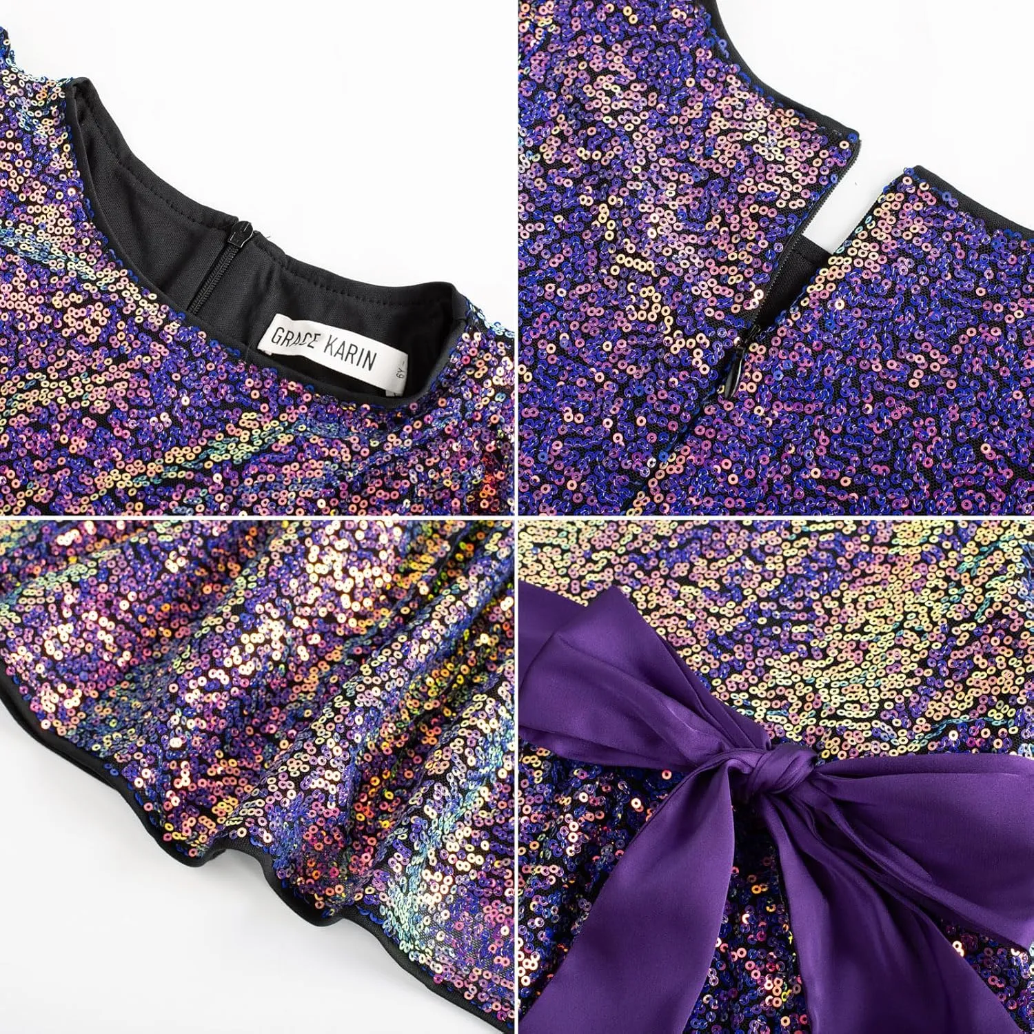 GRACE KARIN Girls Party Dress Sequin Formal Fancy Birthday Dress for Girls Prom Ruffle Midi Dress 5-14Years