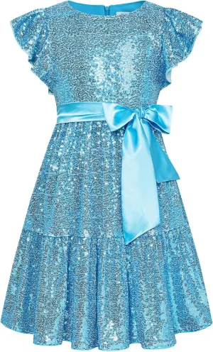 GRACE KARIN Girls Party Dress Sequin Formal Fancy Birthday Dress for Girls Prom Ruffle Midi Dress 5-14Years