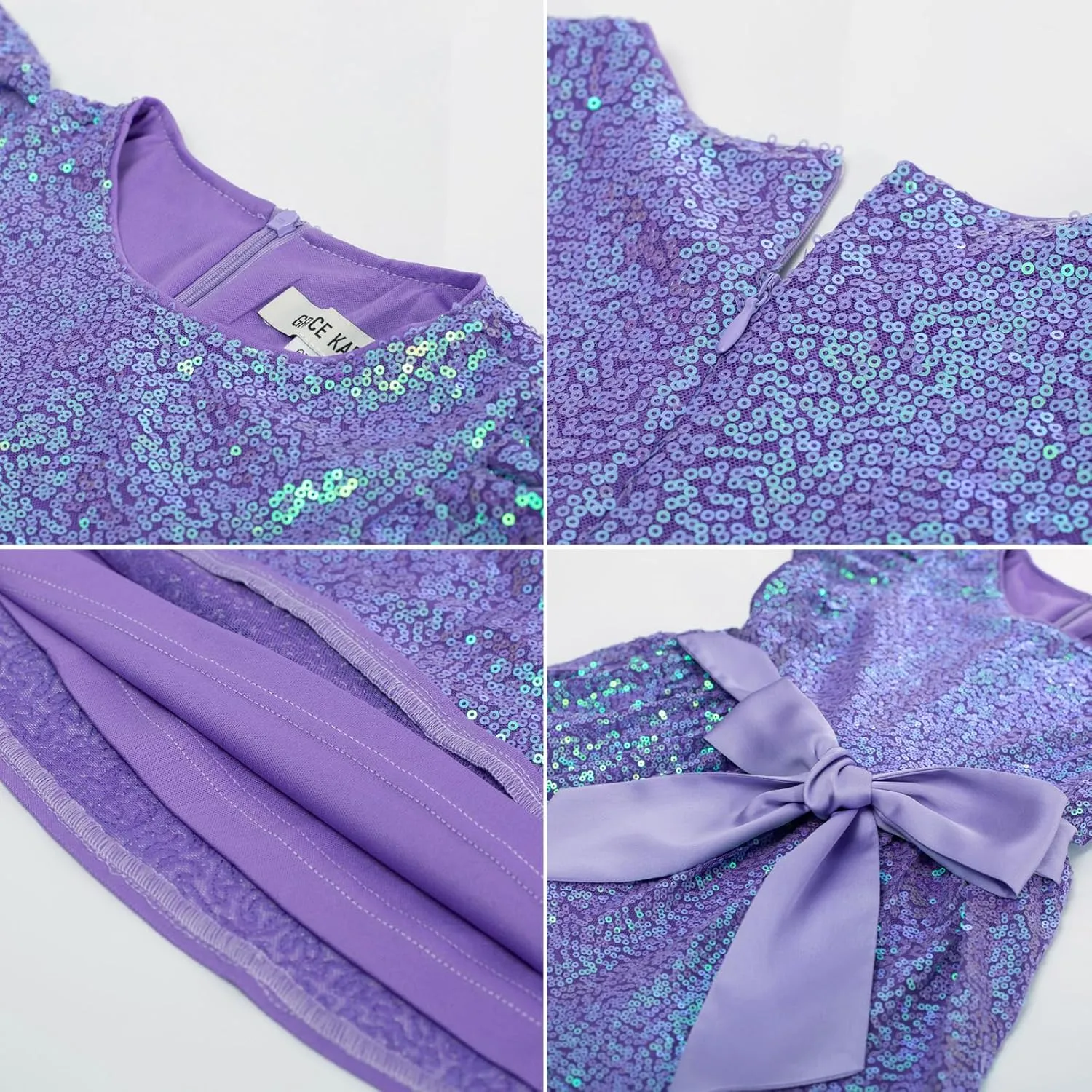 GRACE KARIN Girls Party Dress Sequin Formal Fancy Birthday Dress for Girls Prom Ruffle Midi Dress 5-14Years