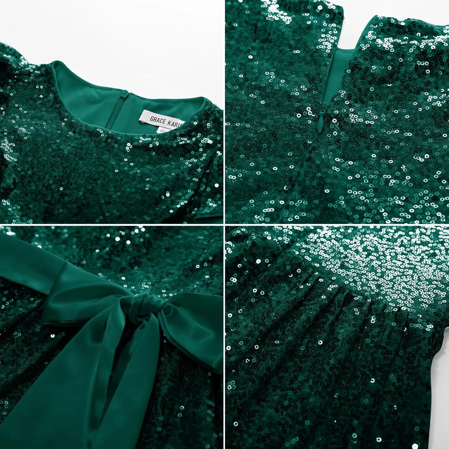 GRACE KARIN Girls Party Dress Sequin Formal Fancy Birthday Dress for Girls Prom Ruffle Midi Dress 5-14Years