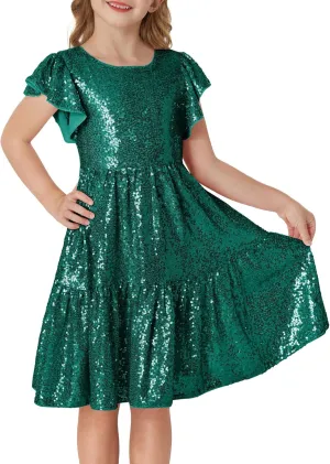 GRACE KARIN Girls Party Dress Sequin Formal Fancy Birthday Dress for Girls Prom Ruffle Midi Dress 5-14Years