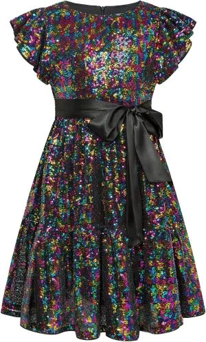 GRACE KARIN Girls Party Dress Sequin Formal Fancy Birthday Dress for Girls Prom Ruffle Midi Dress 5-14Years