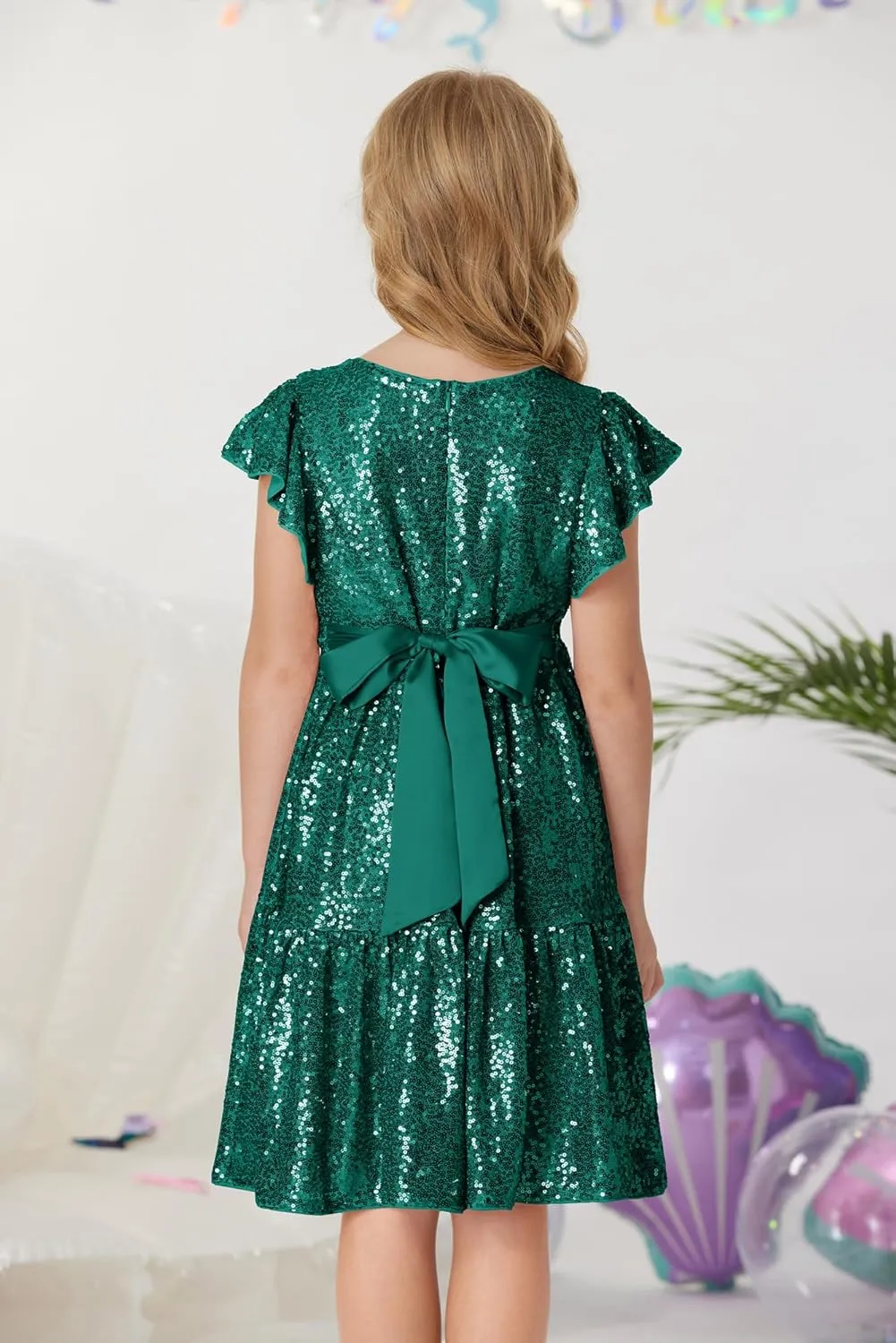 GRACE KARIN Girls Party Dress Sequin Formal Fancy Birthday Dress for Girls Prom Ruffle Midi Dress 5-14Years