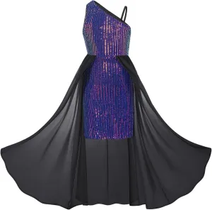 GRACE KARIN Girls Sequin Dress for Teens One Shoulder Formal Birthday Party Wedding Pageant Prom Fancy Dresses 6-14Y
