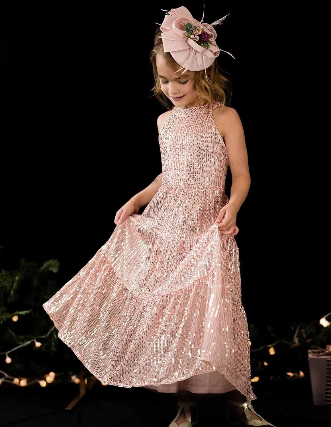 GRACE KARIN Girls Sequin Dress Formal Party Elegant Fancy Girls Maxi Long Dress for 5-14Y