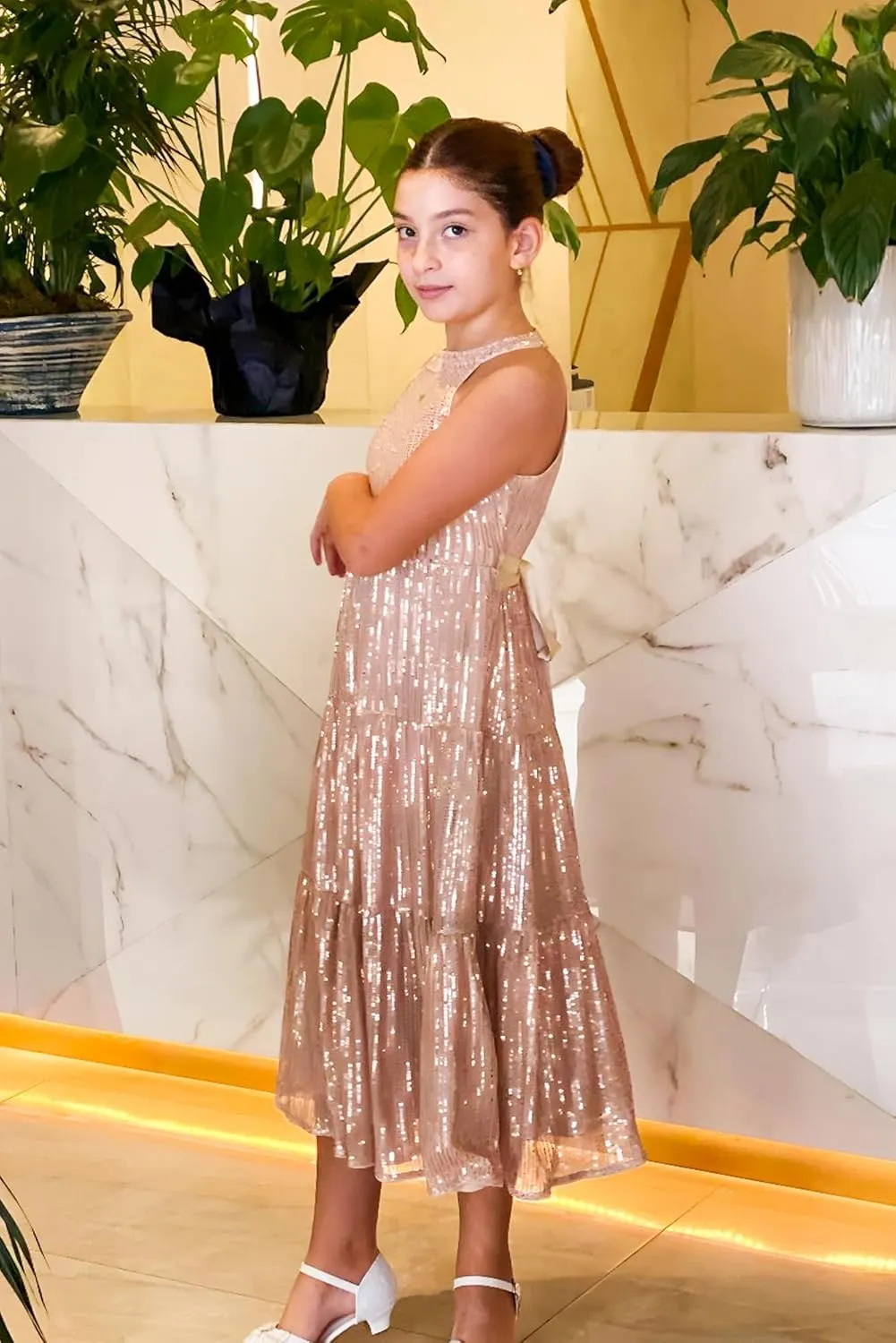 GRACE KARIN Girls Sequin Dress Formal Party Elegant Fancy Girls Maxi Long Dress for 5-14Y