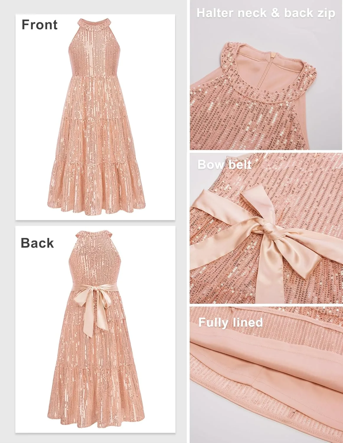 GRACE KARIN Girls Sequin Dress Formal Party Elegant Fancy Girls Maxi Long Dress for 5-14Y
