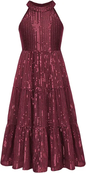 GRACE KARIN Girls Sequin Dress Formal Party Elegant Fancy Girls Maxi Long Dress for 5-14Y